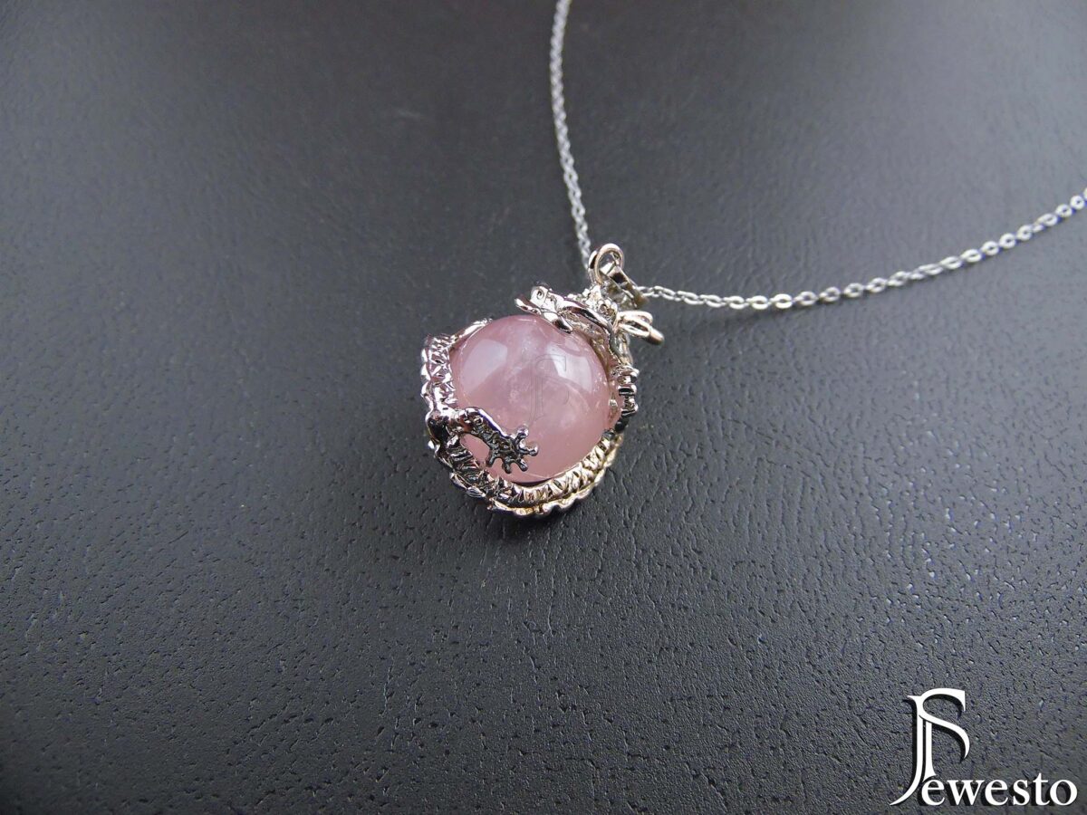 Pembe Kuvars Ejderha Doğal Taş - Kadın Kolye